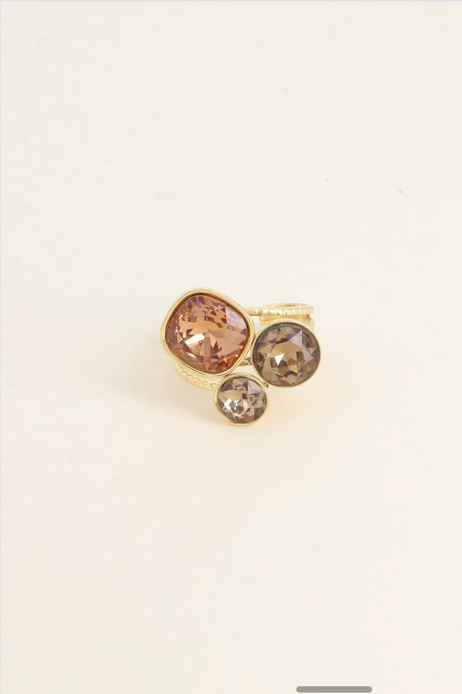 Bague trilogie dorée ornée de cristaux de Swarovski Éluna