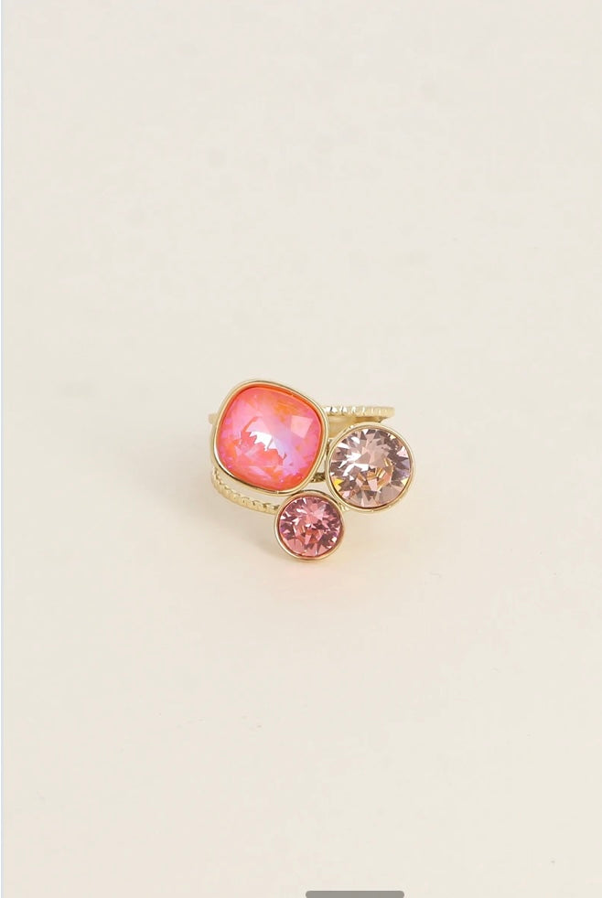 Bague trilogie dorée ornée de cristaux de Swarovski Éluna