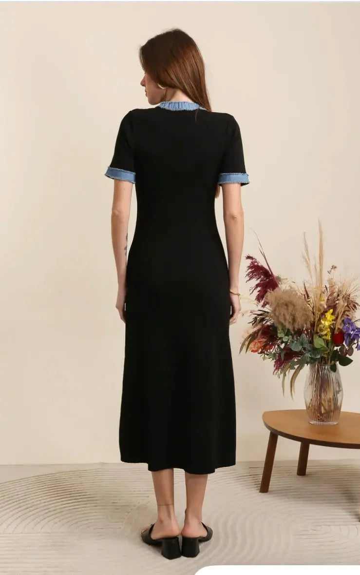 Robe Col V Détails en Jean Éluna