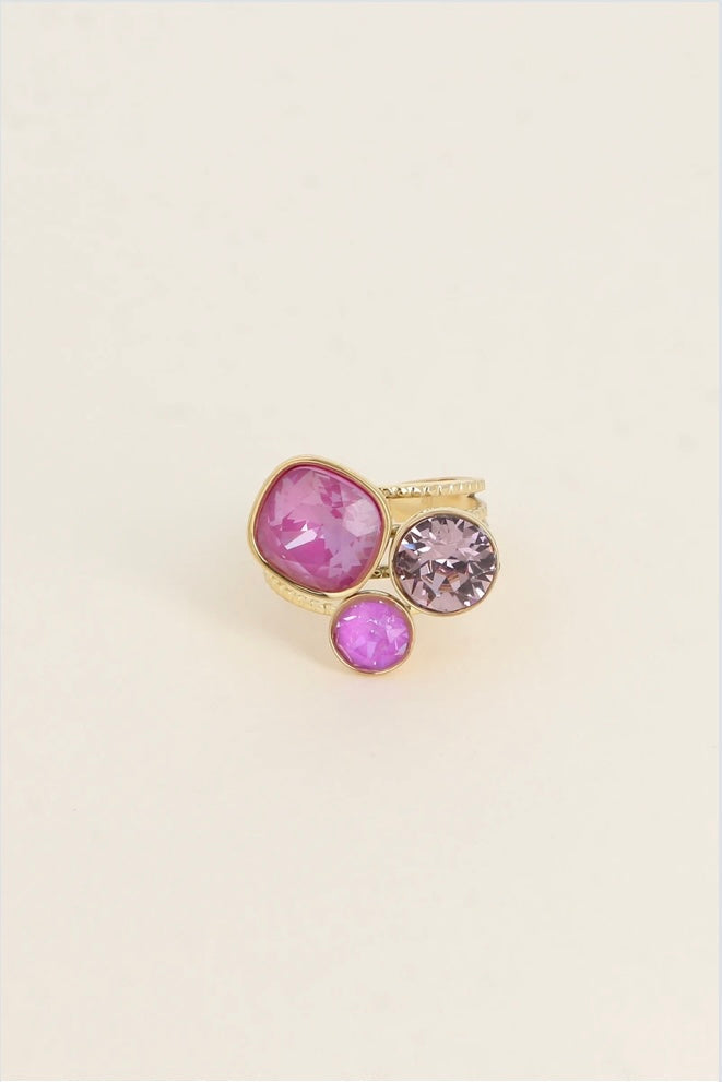 Bague trilogie dorée ornée de cristaux de Swarovski Éluna